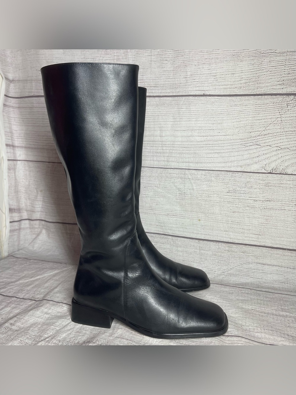 White Mountain Women’s 8.5 Black Smooth Learther Knee High Square Toe Boots